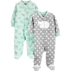 Unisex Elephant Baby 2 Pcs Neutral Fleece Footed Sleep‎ and Play Onesie Jumpsuit